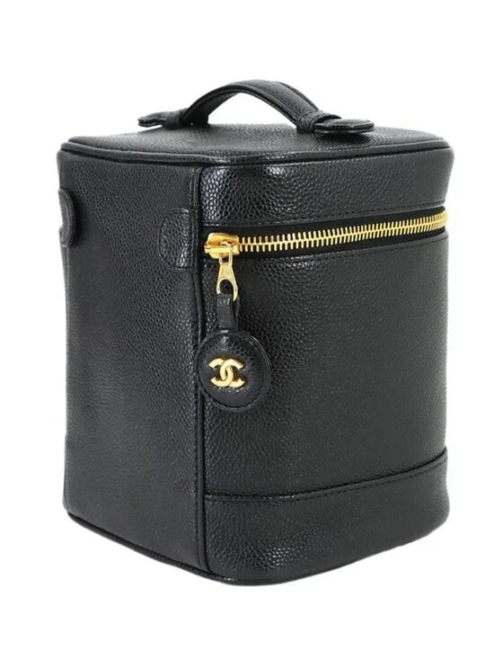 Chanel Vanity Hand Bag Caviar Leather Black CC Logo Gold - Picture 3 of 10